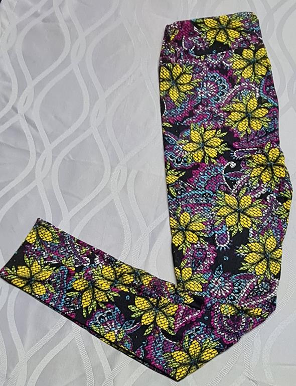 Black Pink & Yellow Floral Leggings L79 - Classy Comforts